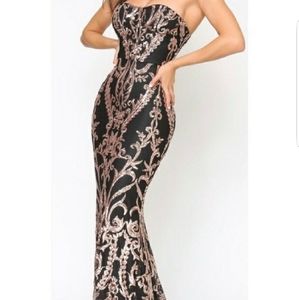 Emprada Tamura Rose Gold Sequin Gown